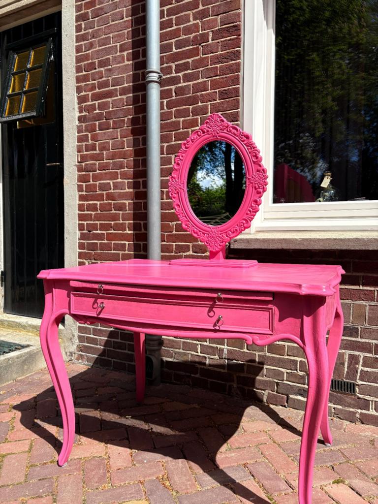 Roze kaptafel met spiegel - Vintage stijl, Ophalen, Gebruikt, 100 tot 150 cm, 100 tot 150 cm