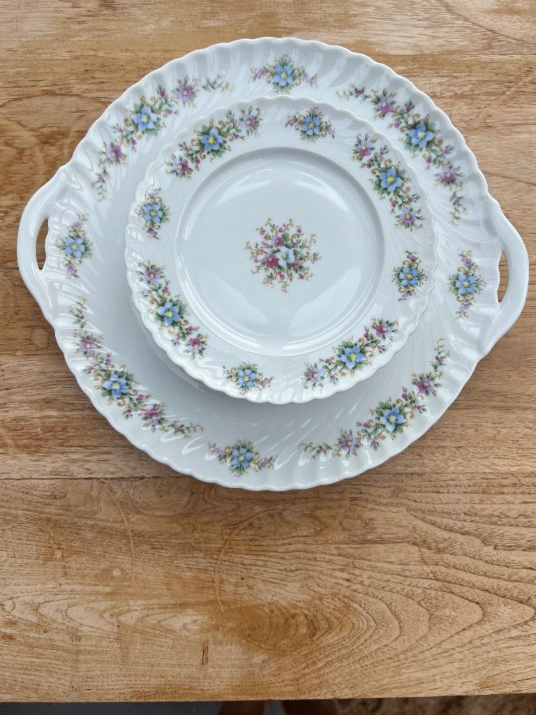 Royal Tettau gebakset: serveerbord / schaal en bordjes, Schaal, Rond, Ophalen of Verzenden, Glas