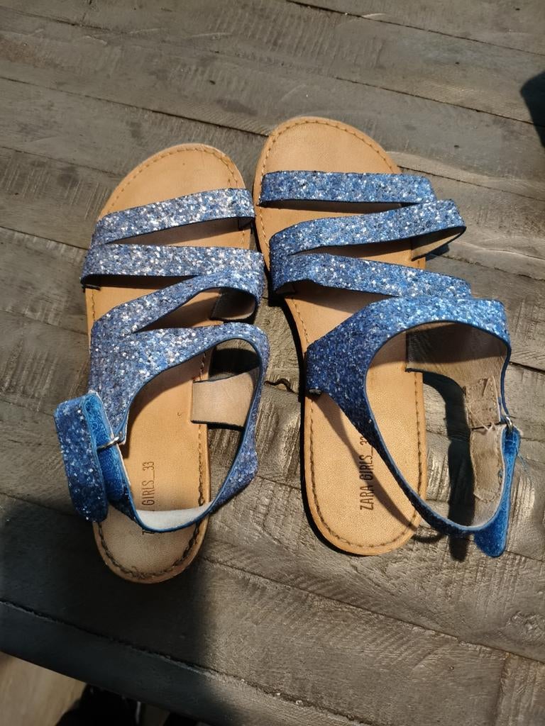 Zara blauwe glitter sandaaltjes - Maat 33, Meisje, Overige typen, Ophalen of Verzenden, Zo goed als nieuw