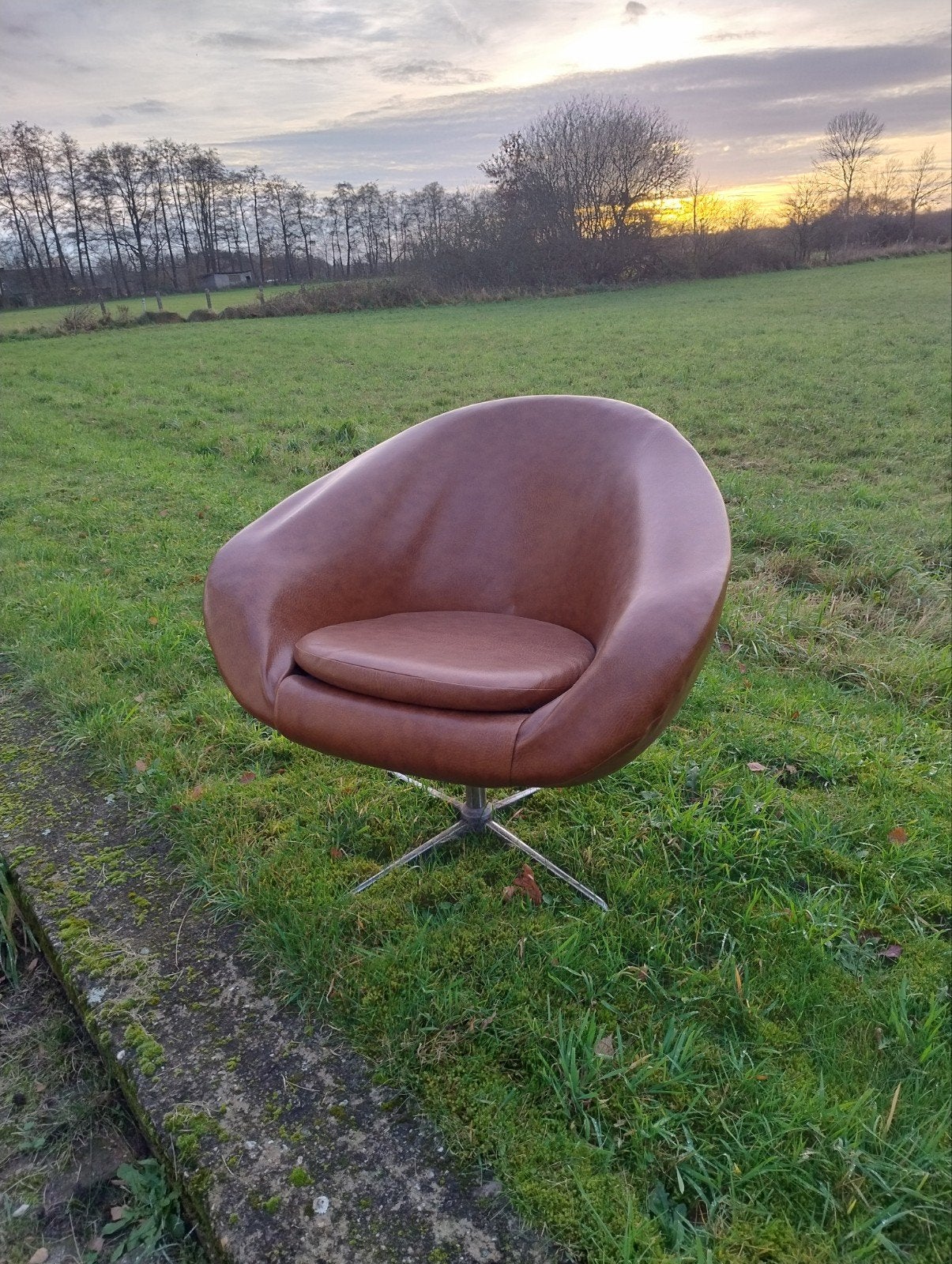 Vintage Bruine Kuipstoel, Ophalen, Gebruikt, Bruin, Metaal