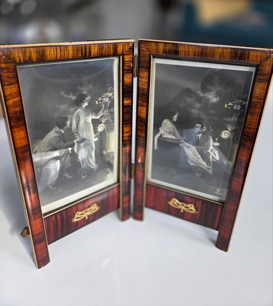Fotolijstje art deco scharnierend antiek belgie leer, Antiek en Kunst, Antiek | Woonaccessoires, Ophalen of Verzenden