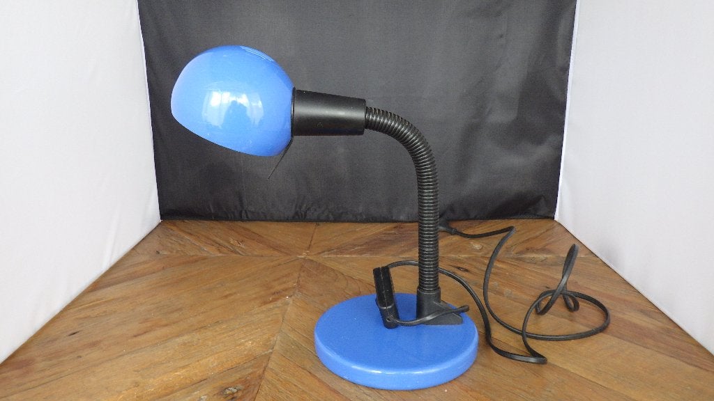 vintage bureaulamp in de kleur blauw/zwart (1970), Huis en Inrichting, Lampen | Tafellampen, Blauw, Bureaulamp, Gebruikt, Vintage