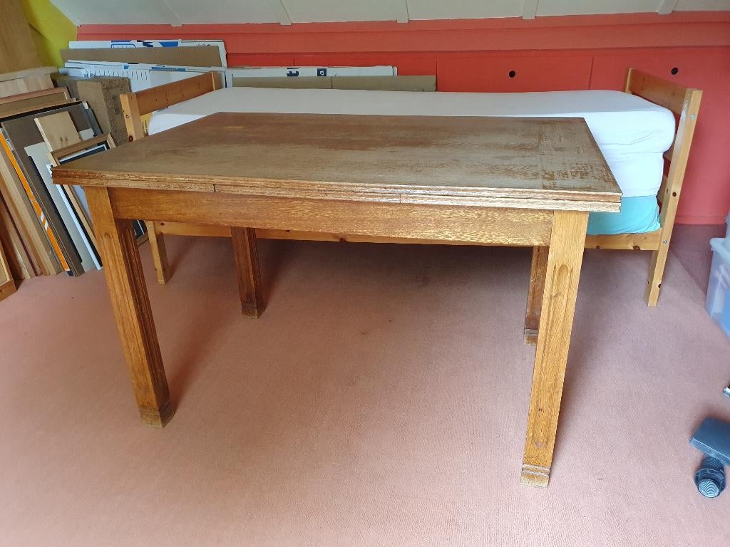 Bijna massief eiken eettafel uitschuifb lbh (1,2x0,8x0,76), Huis en Inrichting, Tafels | Eettafels, Ophalen, Gebruikt, 100 tot 150 cm