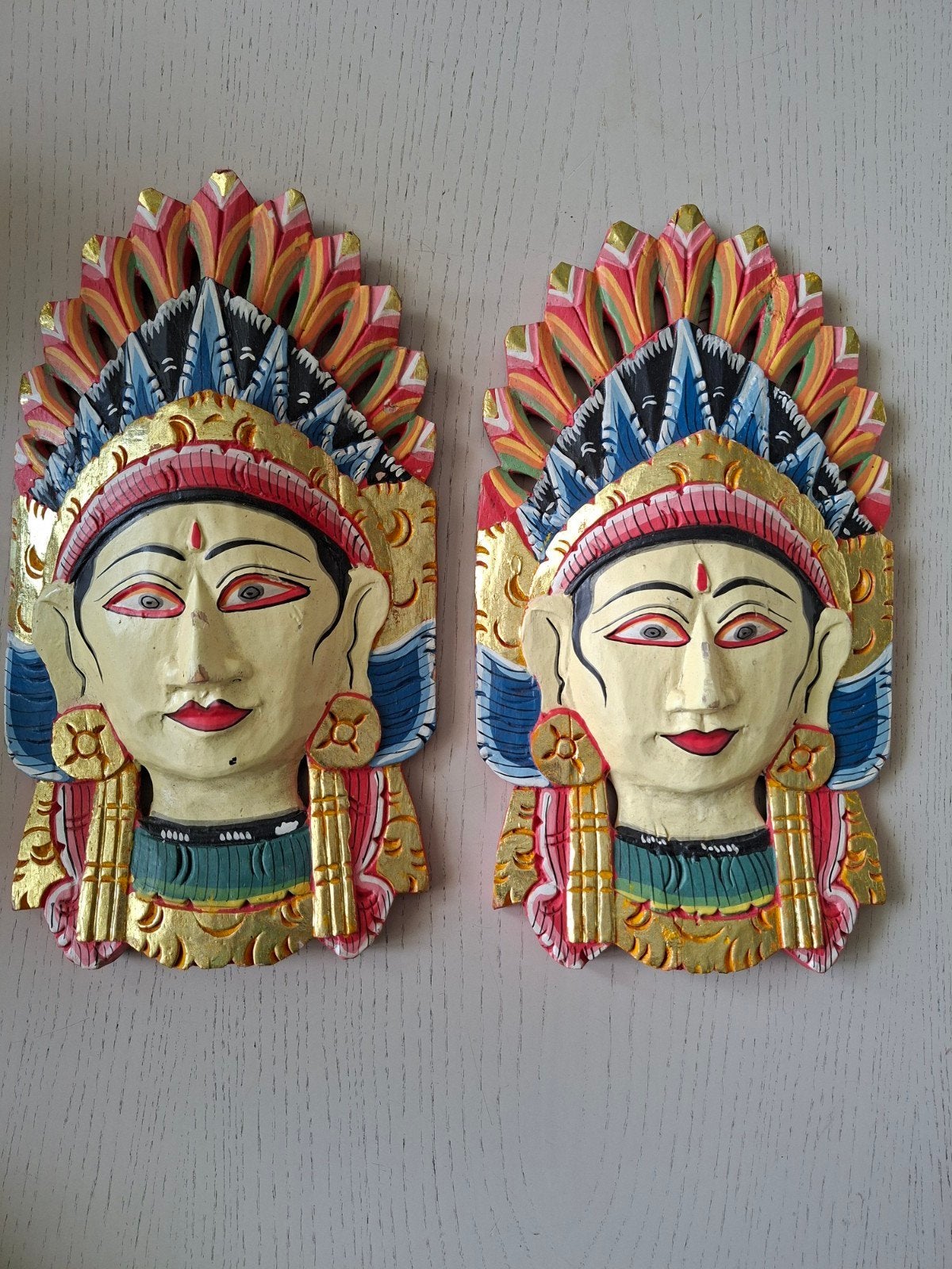 Rama en Sita maskers/houtsnijwerken/jaren '60-'70, Antiek en Kunst, Ophalen of Verzenden