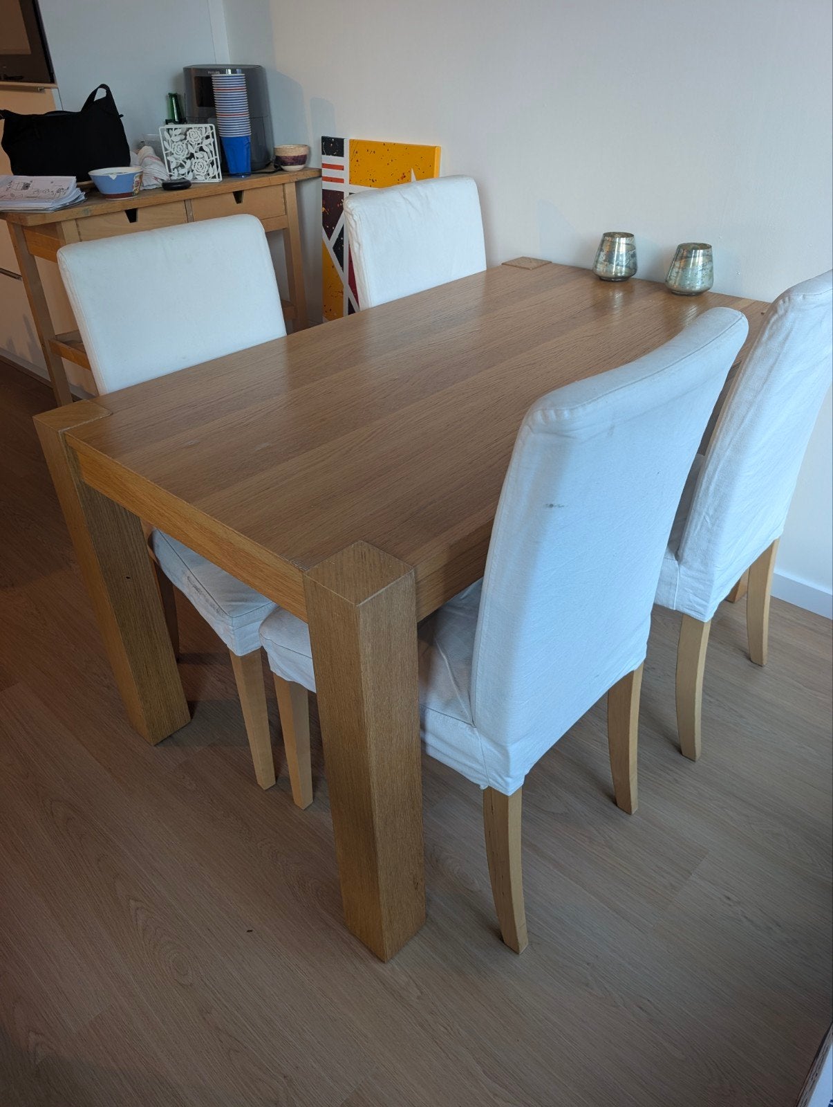 Eettafel Högsby 140x80 met 4 Bergmund stoelen, Huis en Inrichting, Ophalen, Gebruikt, 100 tot 150 cm, 50 tot 100 cm