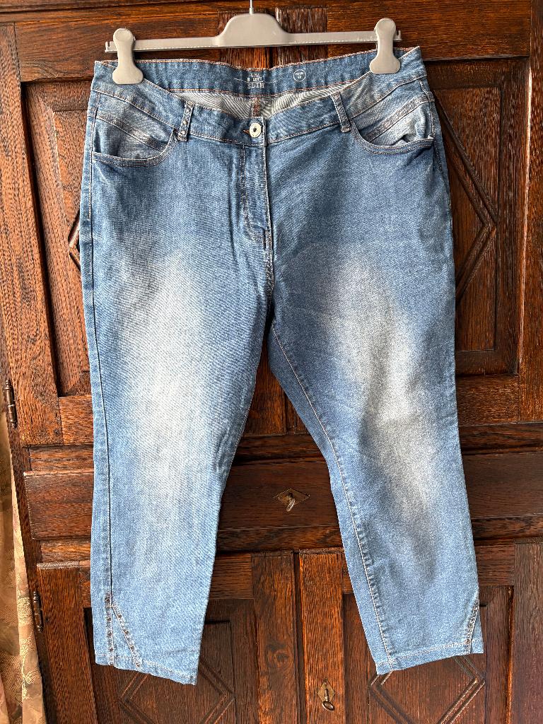 Lichtblauwe jeans, denim damesbroek; 48; Gina Benotti Slim, Ophalen of Verzenden, Zo goed als nieuw, Blauw, Broek of Spijkerbroek