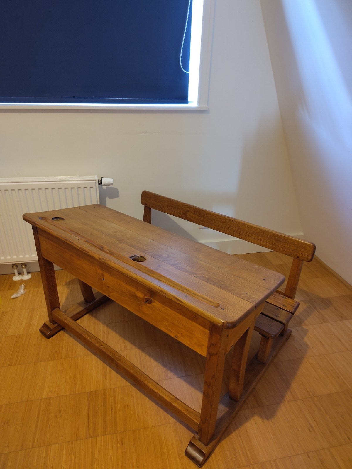 Vintage  houten schoolbank, Ophalen