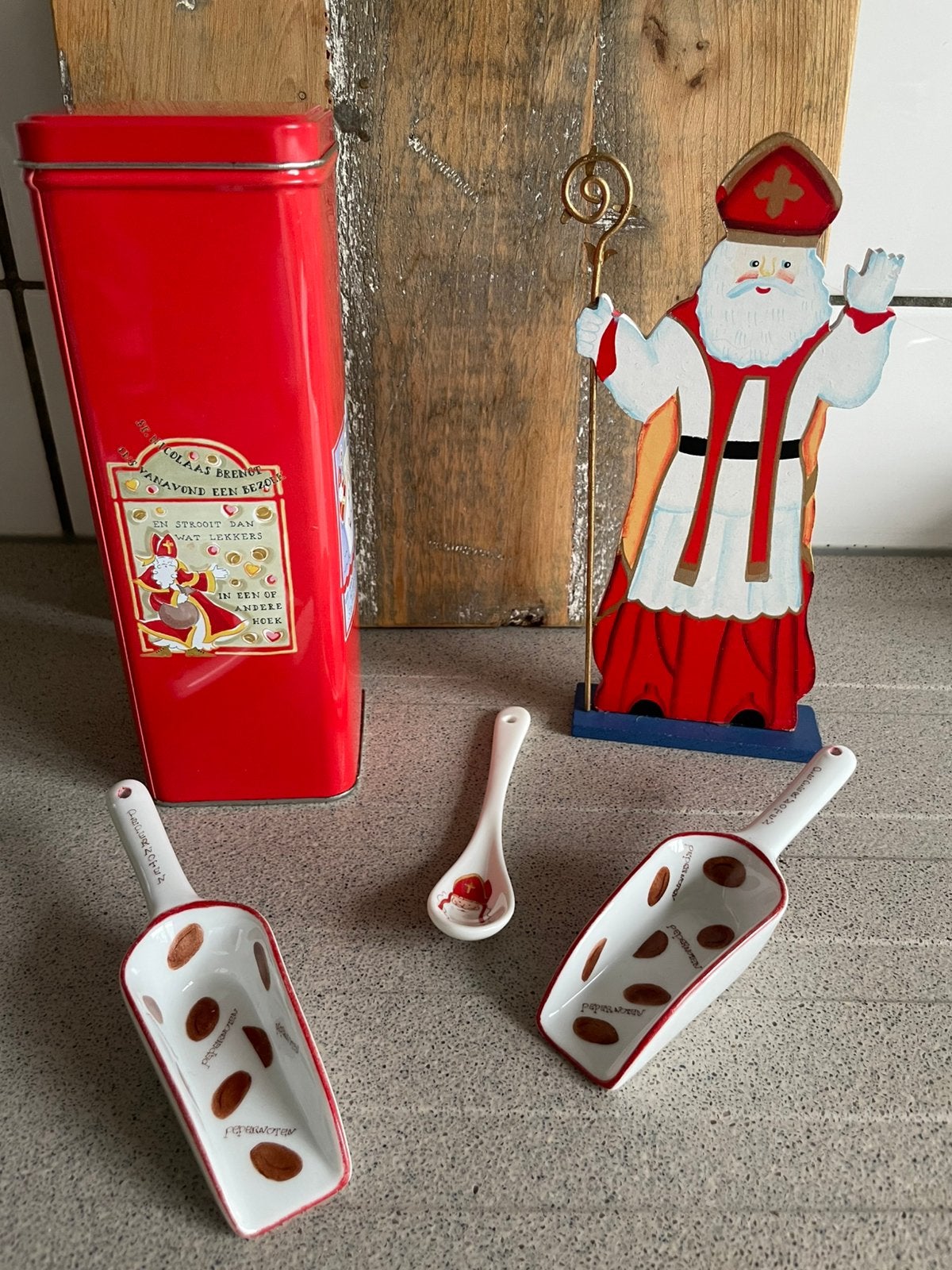 Sinterklaas blik trommel pepernoten schepje lepel, Ophalen of Verzenden, Zo goed als nieuw