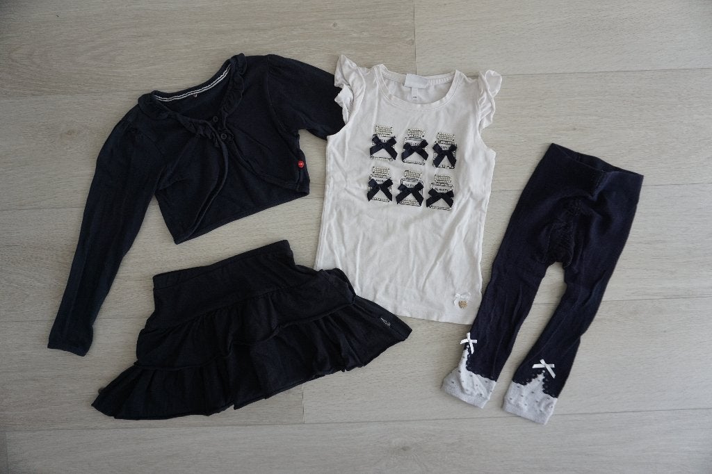 ZGAN Set Le Chic Rok Shirt Legging Vest Blauw Wit, 122, 128, Meisje, Le Chiq, Ophalen of Verzenden, Zo goed als nieuw