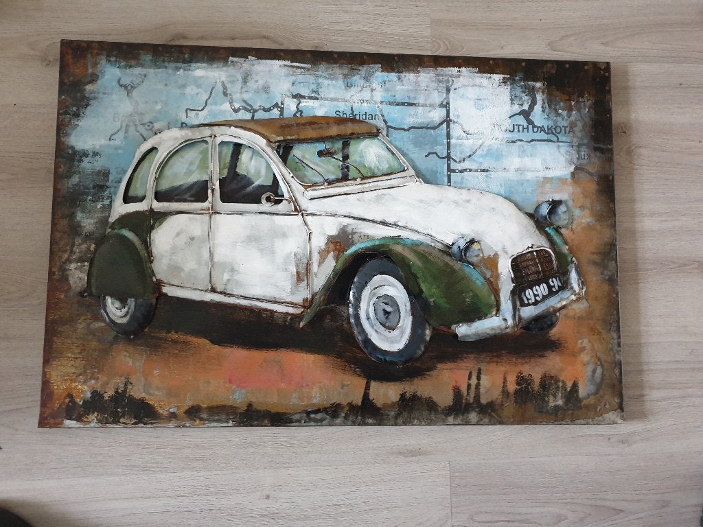 metalen plaat 3d schilderij eend 2 cv 2cv citroen nieuw, Ophalen, Nieuw, Minder dan 50 cm, Schilderij