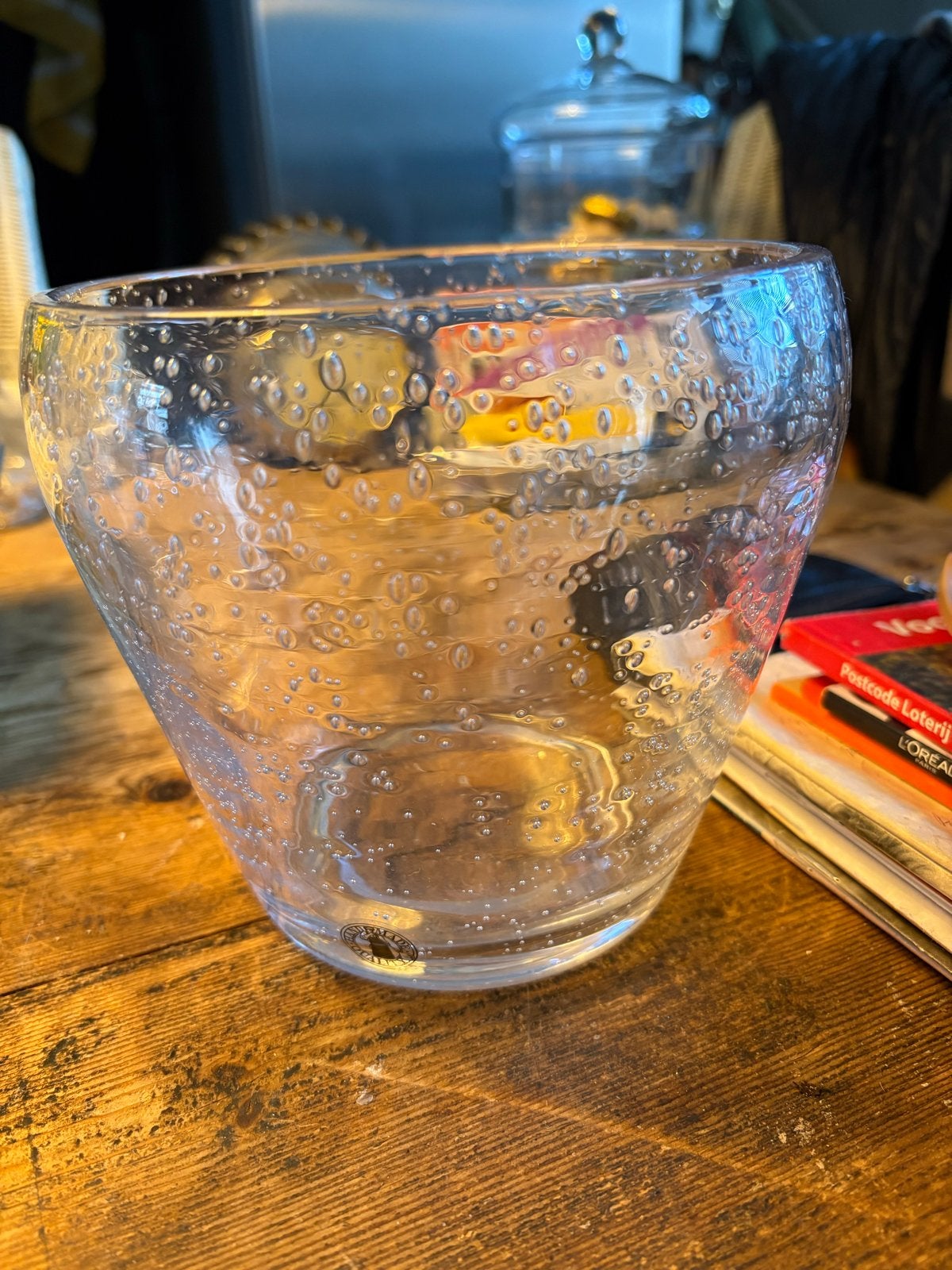 Set van 2 handgemaakte glazen vazen met bubbels, Ophalen of Verzenden
