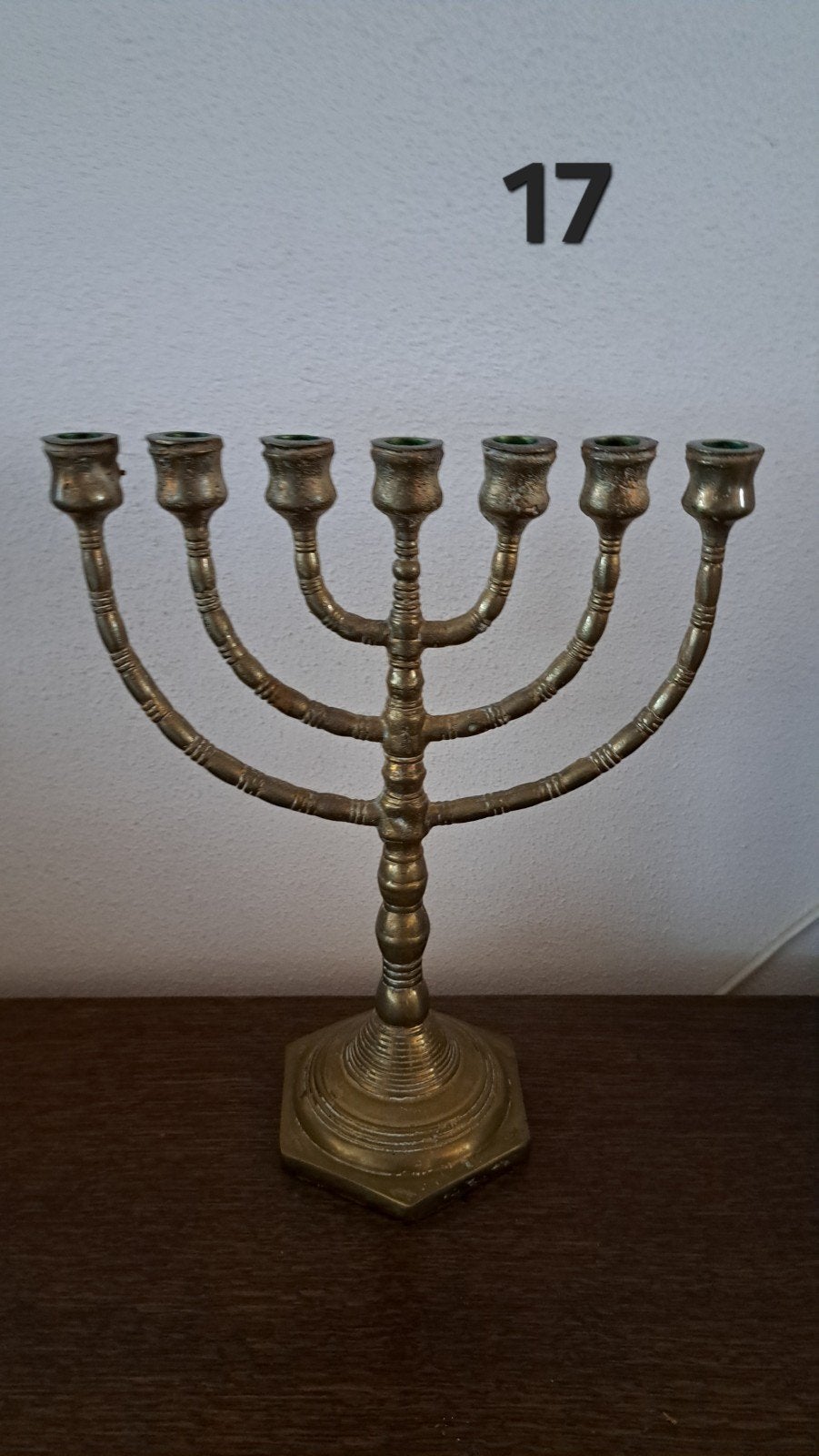 Antieke koperen Menora kandelaar, Ophalen of Verzenden, Koper of Brons
