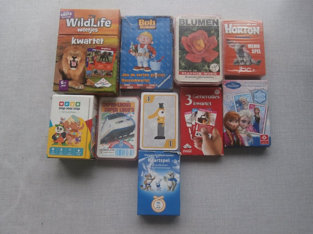 lot gezelschapspellen-kaarten:kwartet-memospellen - 10 stuks, Verzamelen, Ophalen of Verzenden, Zo goed als nieuw, Kwartet(ten)