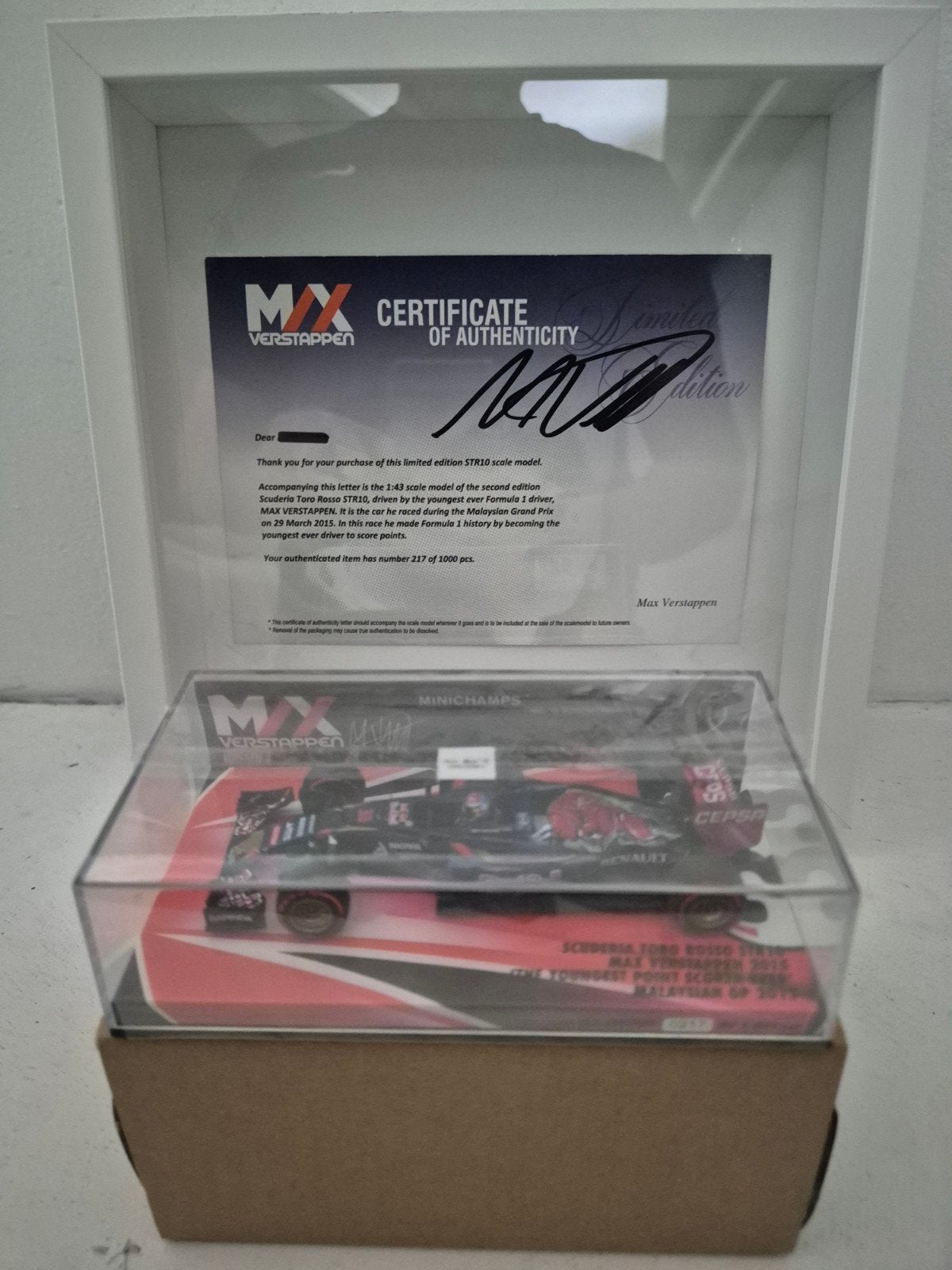 MAX VERSTAPPEN 1:43 TORO ROSSO STR10 MALEISIE 2015 EDITIE 2, Ophalen, Nieuw, Auto, MiniChamps