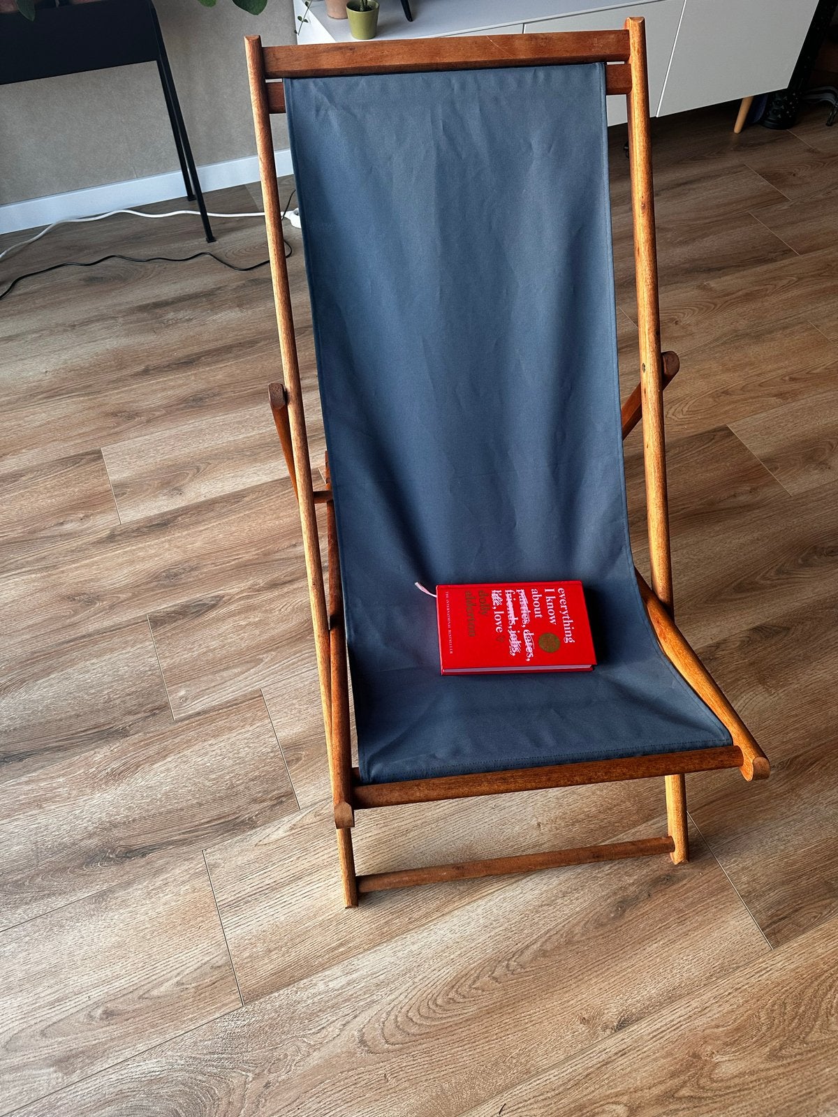Verstelbare houten strandstoel / ligstoel met stoffen zittin, Ophalen, Gebruikt, Hout, Eén
