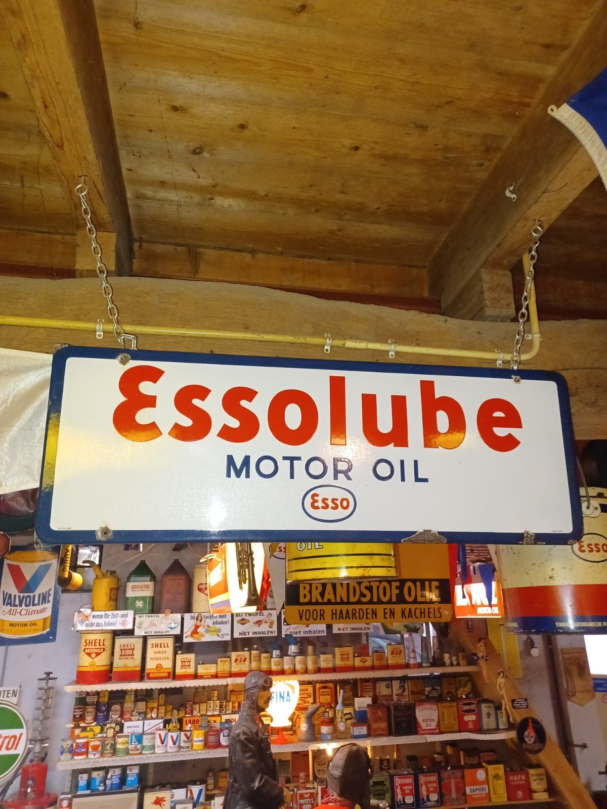 Emaille reclamebord Essolube Motoroil. Langcat, Ophalen, Gebruikt, Reclamebord