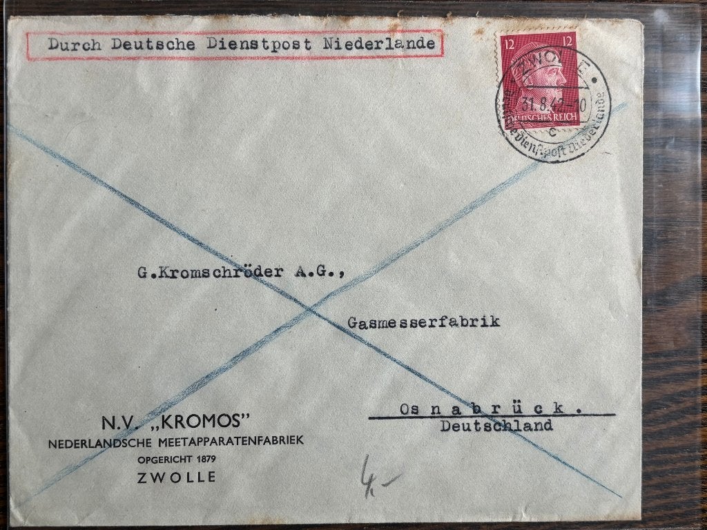Poststuk Duitse Dienstpost in bezet NL in WO2, Zwolle, Verzenden, Envelop