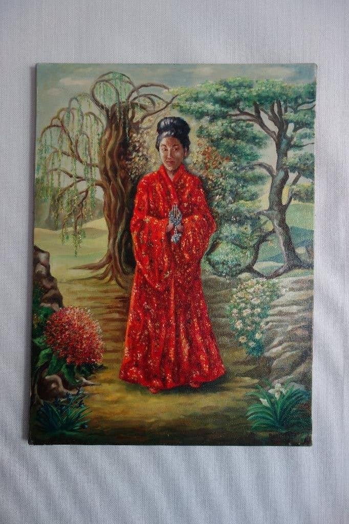Schilderij Japans B.Heemeyer olieverf, Ophalen of Verzenden, Overige onderwerpen, Doek