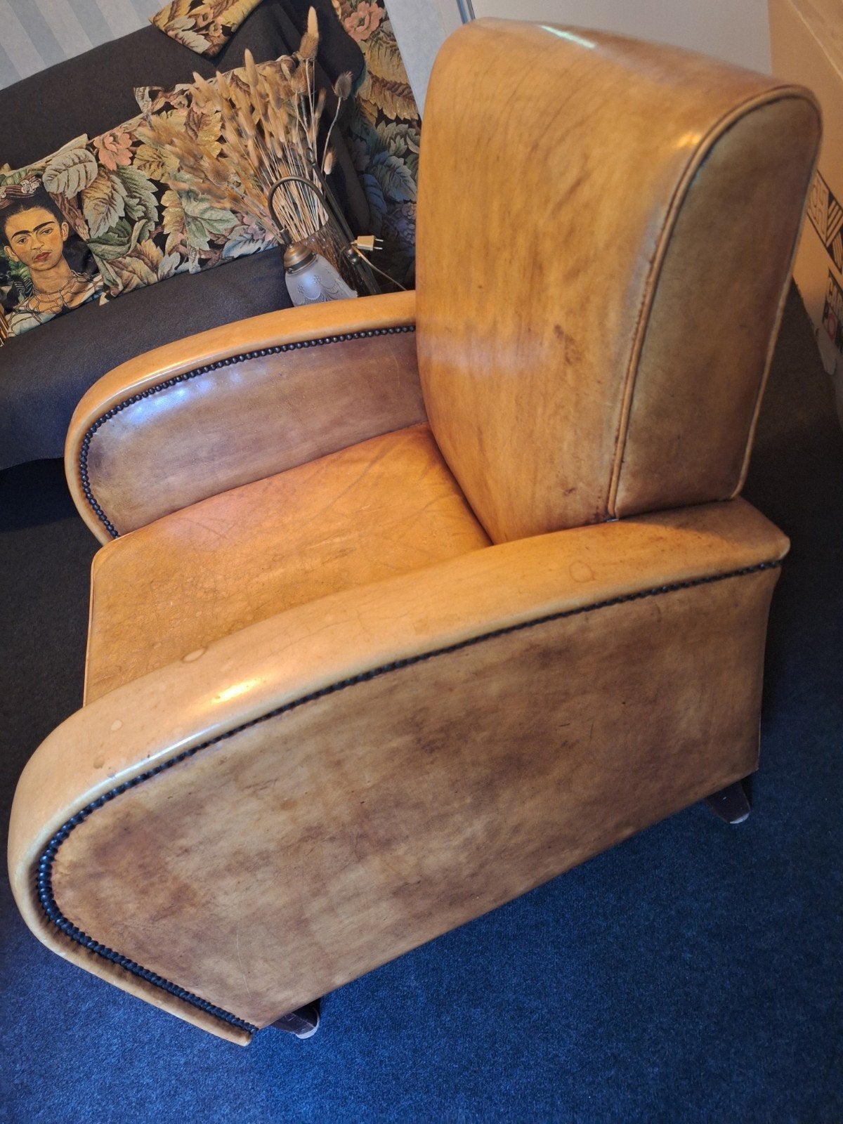 Schaapslederen fauteuil - wagenwiel model - art deco, Ophalen