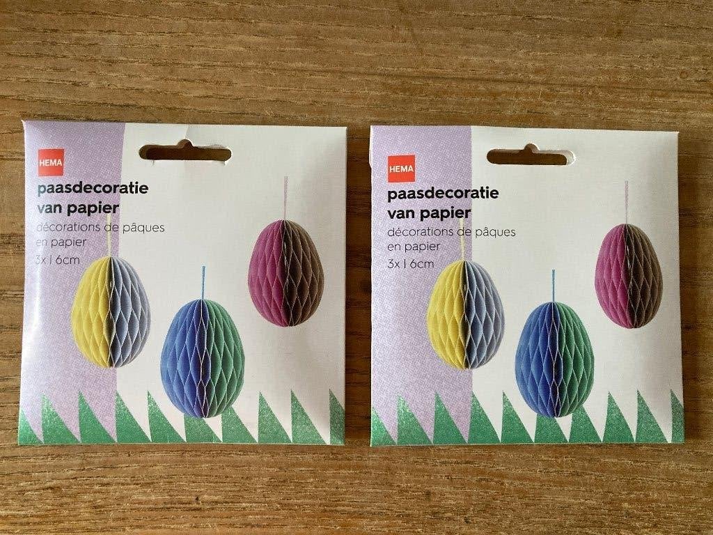 2x Paasdecoratie papier honeycomb paashangers pasen nieuw, Diversen, Pasen, Ophalen of Verzenden, Nieuw