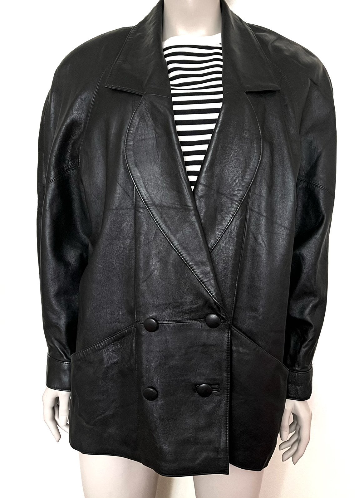 Vintage 80’s leren jas / blazer zwart maat 40, Verzenden, Gedragen, Maat 38/40 (M), Zwart