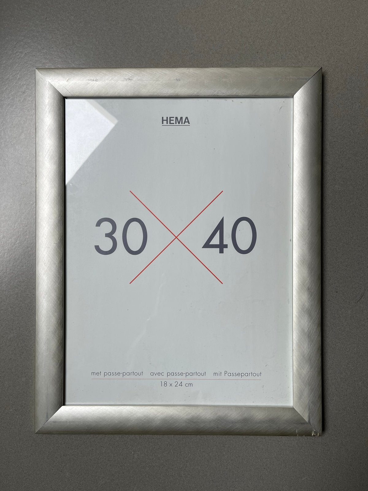 5x Hema fotolijst zilverkleurig met passe-partout 18x24 cm, Gebruikt, Ophalen of Verzenden, Fotolijst, Met glas