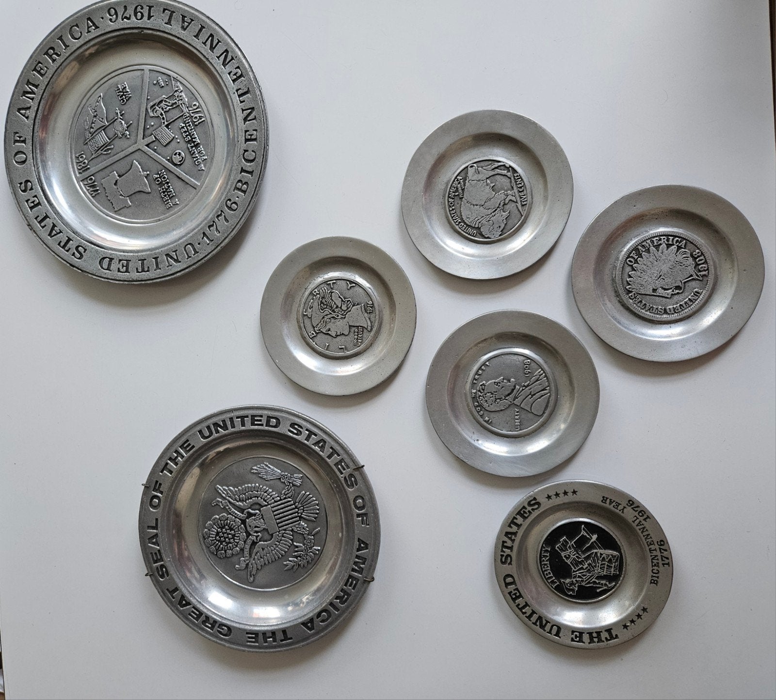 7 Tinnen Borden: 200 jaar VS  & Great Seal Collectie (1976), Ophalen of Verzenden
