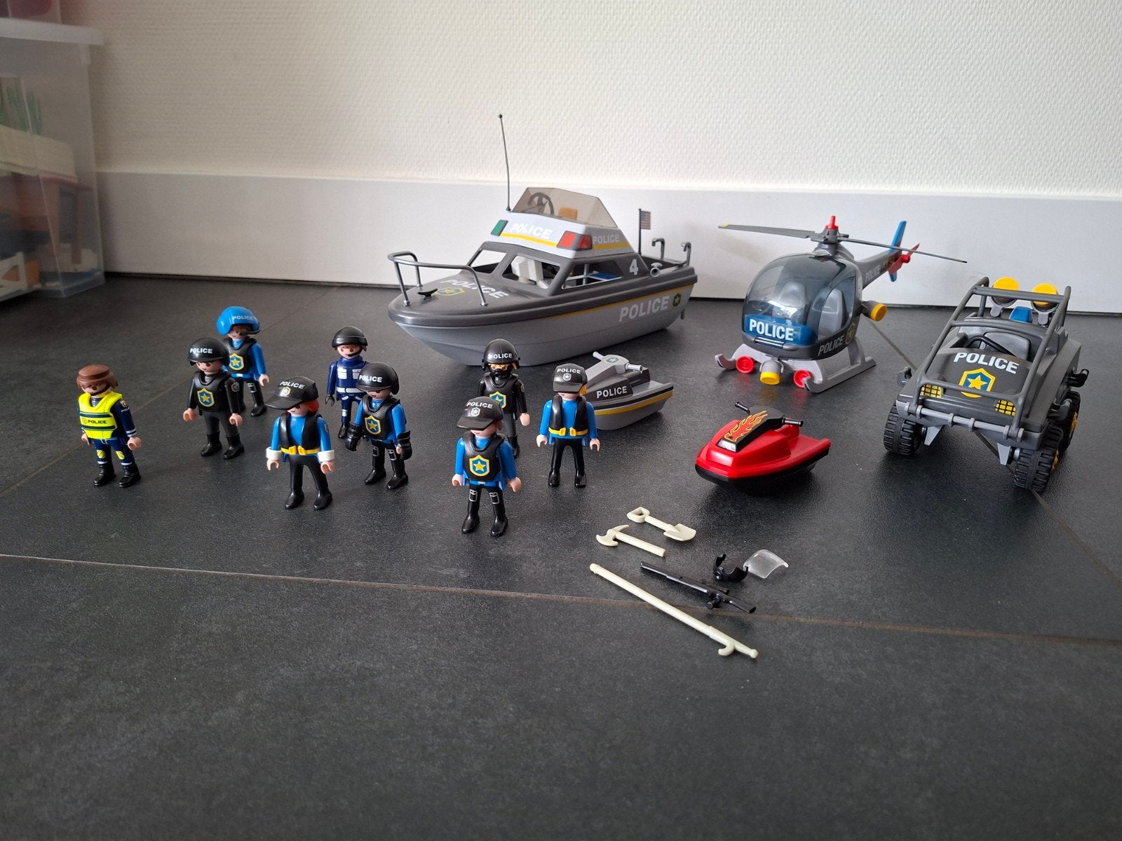 Playmobil Mega Politie Set 9043 - Boot, Helikopter & Auto, Ophalen, Gebruikt, Complete set, Voertuig