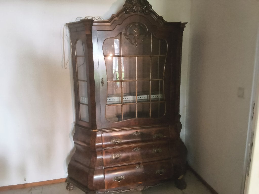 Antieke vitrine kast met verlichting, Ophalen, Gebruikt, 50 tot 100 cm, 150 tot 200 cm
