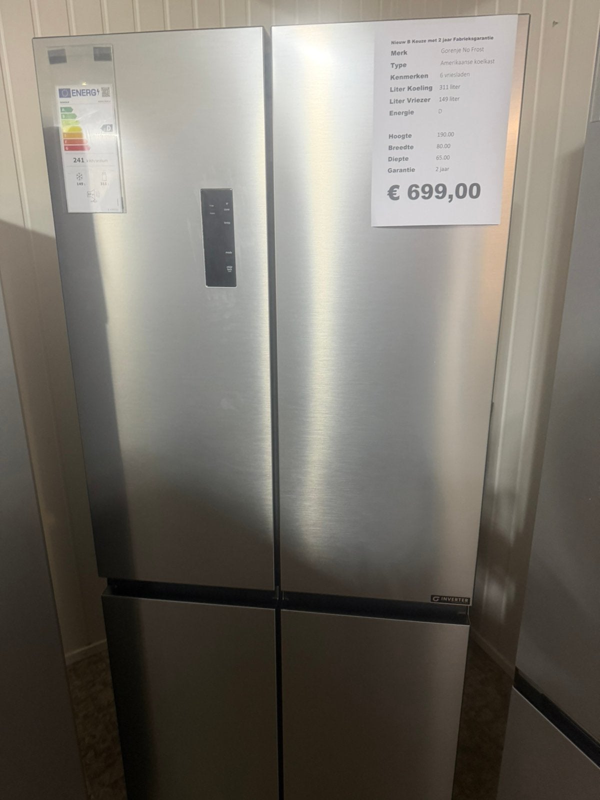Gorenje Amerikaanse koelkast 80cm breedt 6 vriesladen 460 li, Gorenje, Gorenje, 200 liter of meer, 60 cm of meer