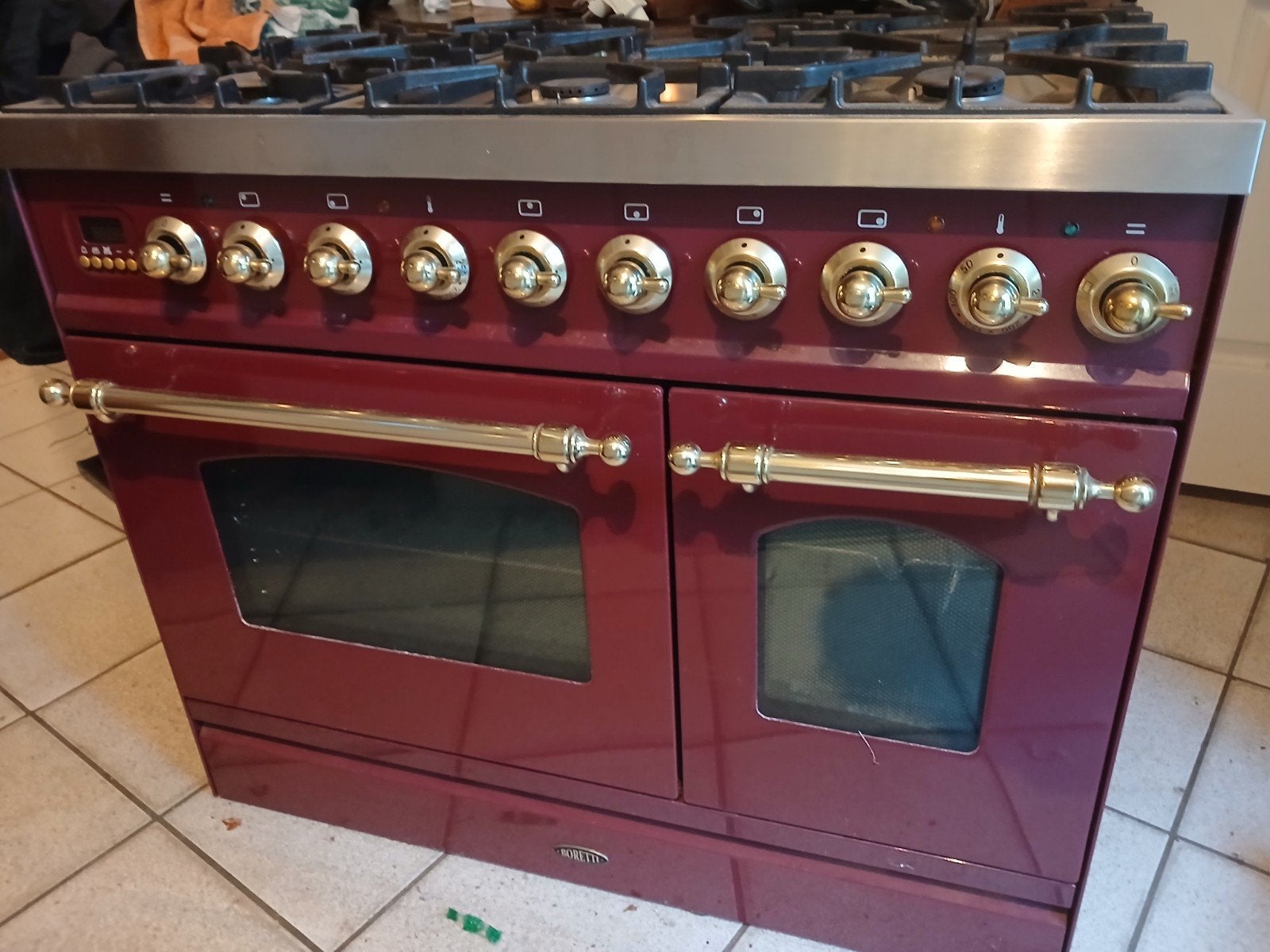 Bordeauxrood gasfornuis met dubbele oven, Witgoed en Apparatuur, Fornuizen, Gebruikt, 60 cm of meer, Ophalen of Verzenden, Gas