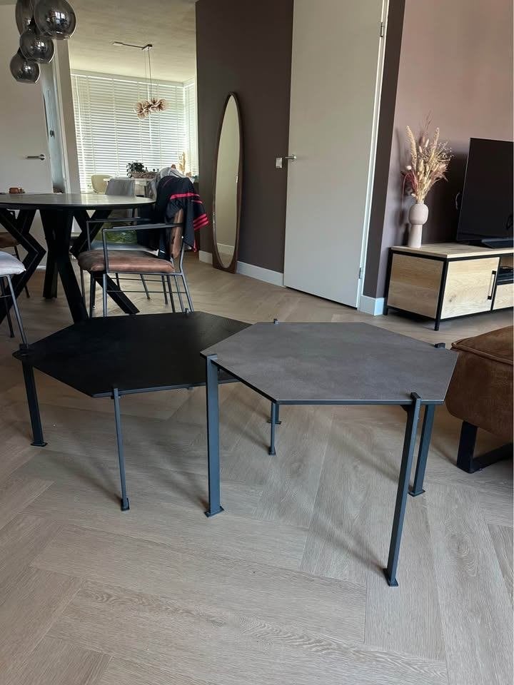 Henders & Hazel set van 2 salontafels (zwart & grijs), Ophalen, 50 tot 100 cm, 50 tot 100 cm, Zo goed als nieuw