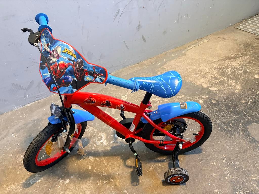 Spiderman Kinderfiets Rood/Blauw met Zijwieltjes, Zijwieltjes, Velgrem, Ophalen of Verzenden, Minder dan 16 inch