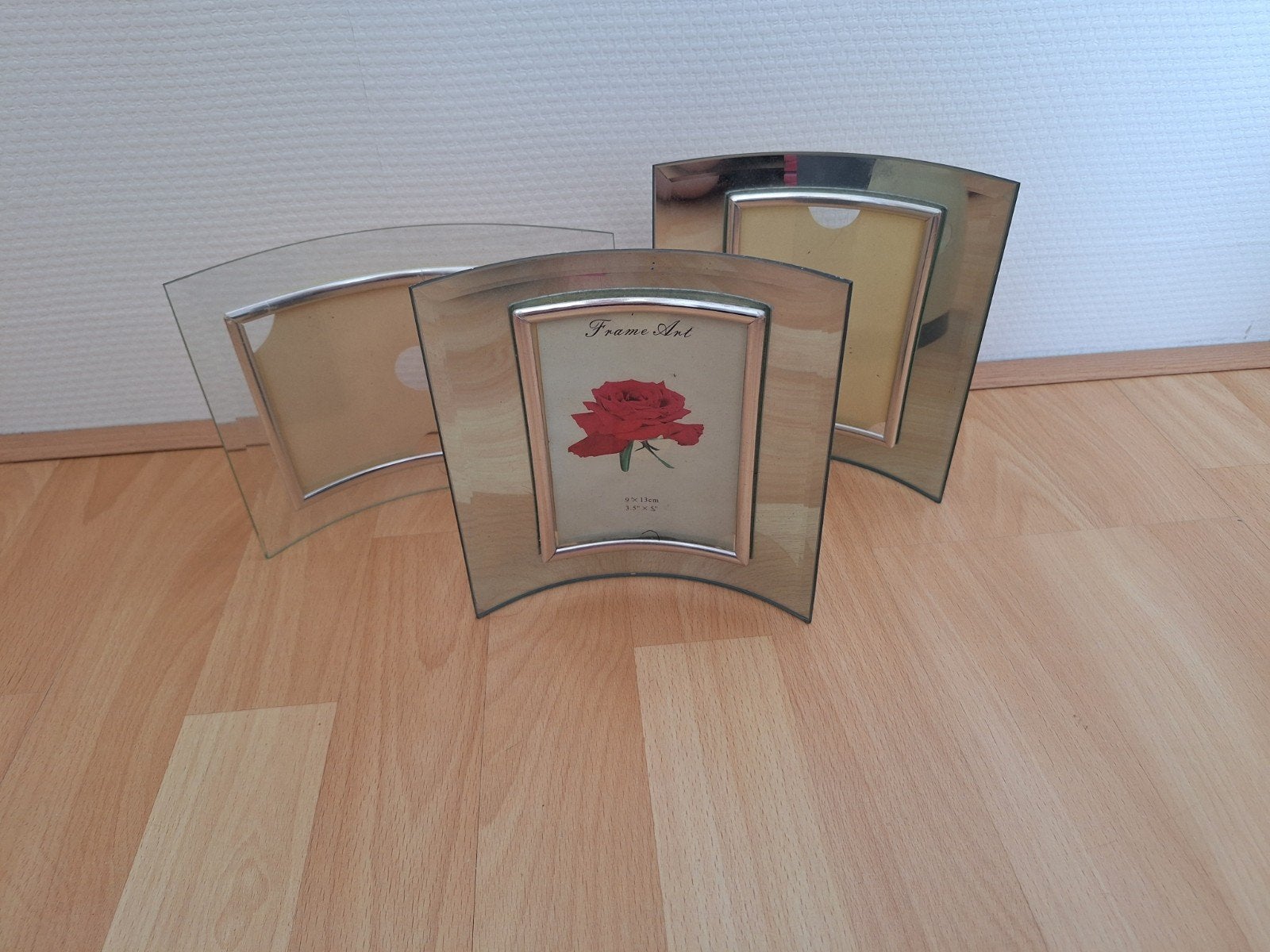Set van 3 moderne fotolijsten van glas en metaal, Ophalen, Gebruikt, Glas, Fotolijst