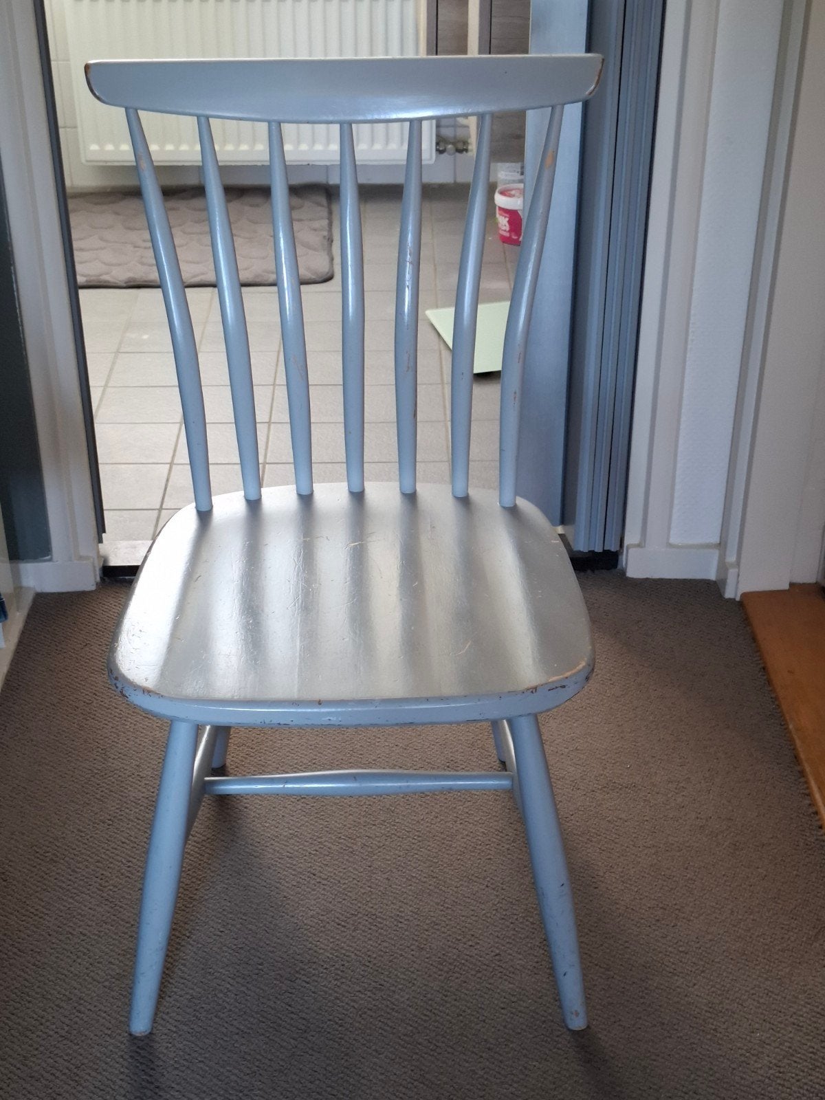 1 Vintage Stoel  Van (Akerblom)Spijlenstoel ( Grijs), Ophalen, Gebruikt, Grijs, Eén