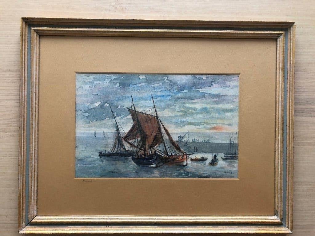 Waterverf schilderij Marinha Joao Alberto, Maritiem / water, Ophalen of Verzenden, Papier, Origineel werk