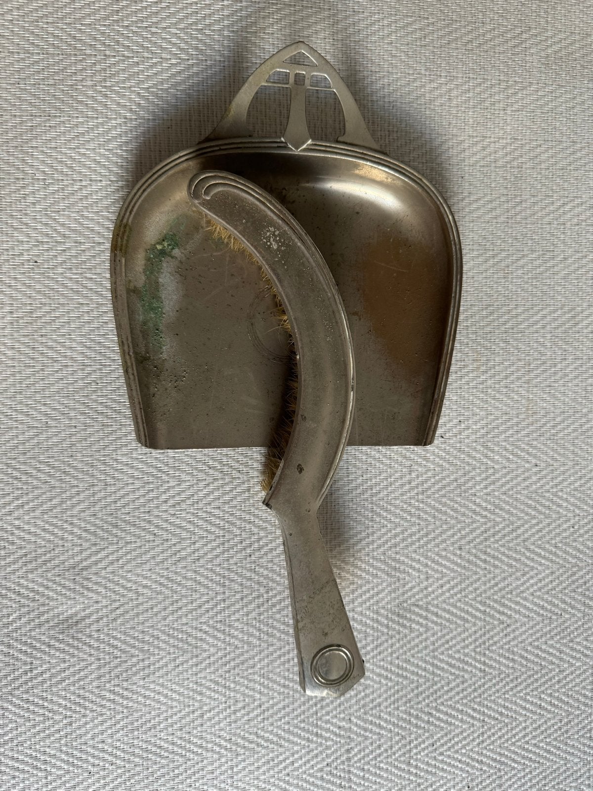 Antieke kruimelveger en blik, Art Deco stijl, Antiek en Kunst, Ophalen of Verzenden