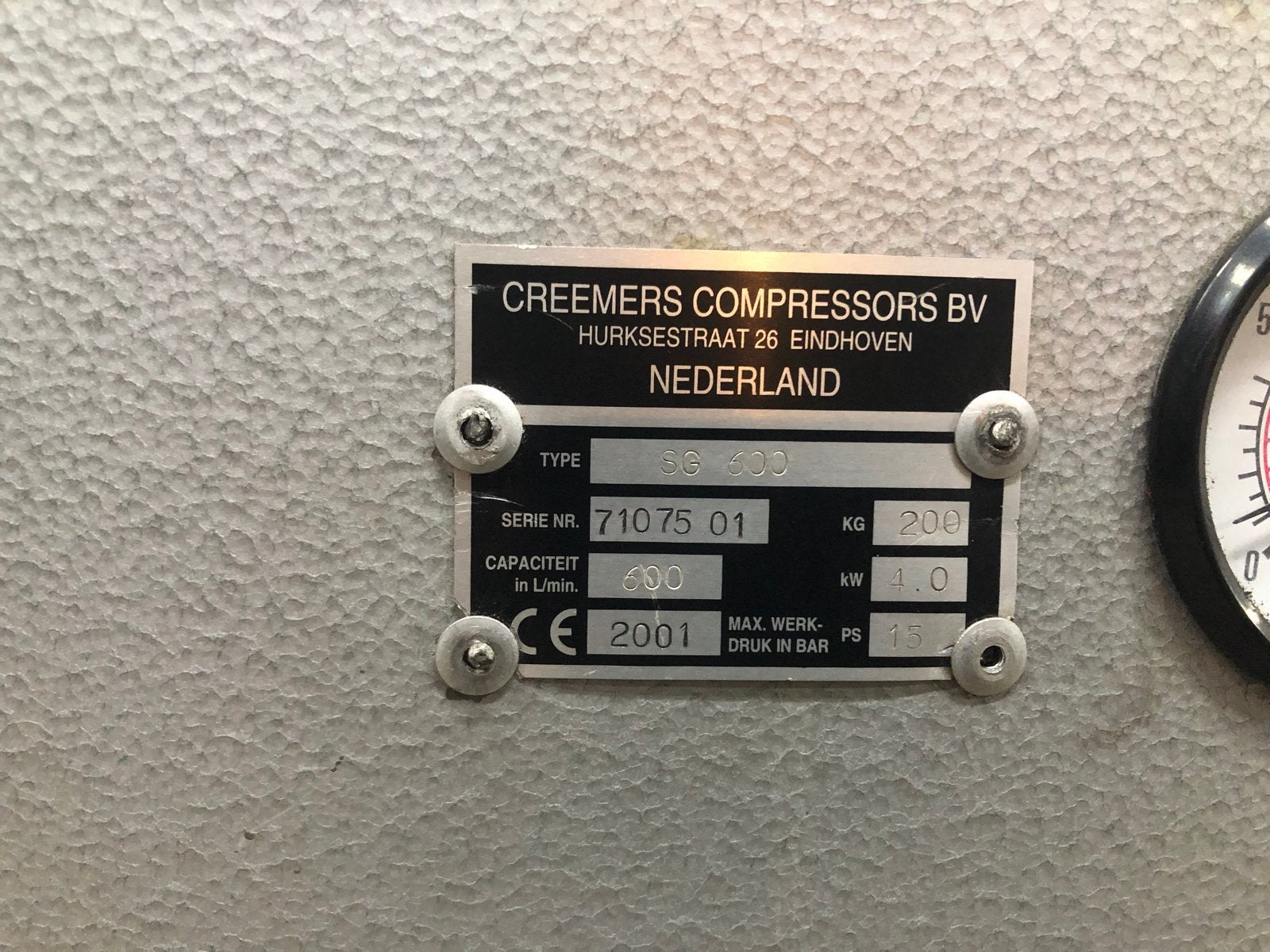 Creemers Compressor sg600 - 600 L/min, Ophalen, Gebruikt, 400 tot 800 liter/min, 10 bar of meer