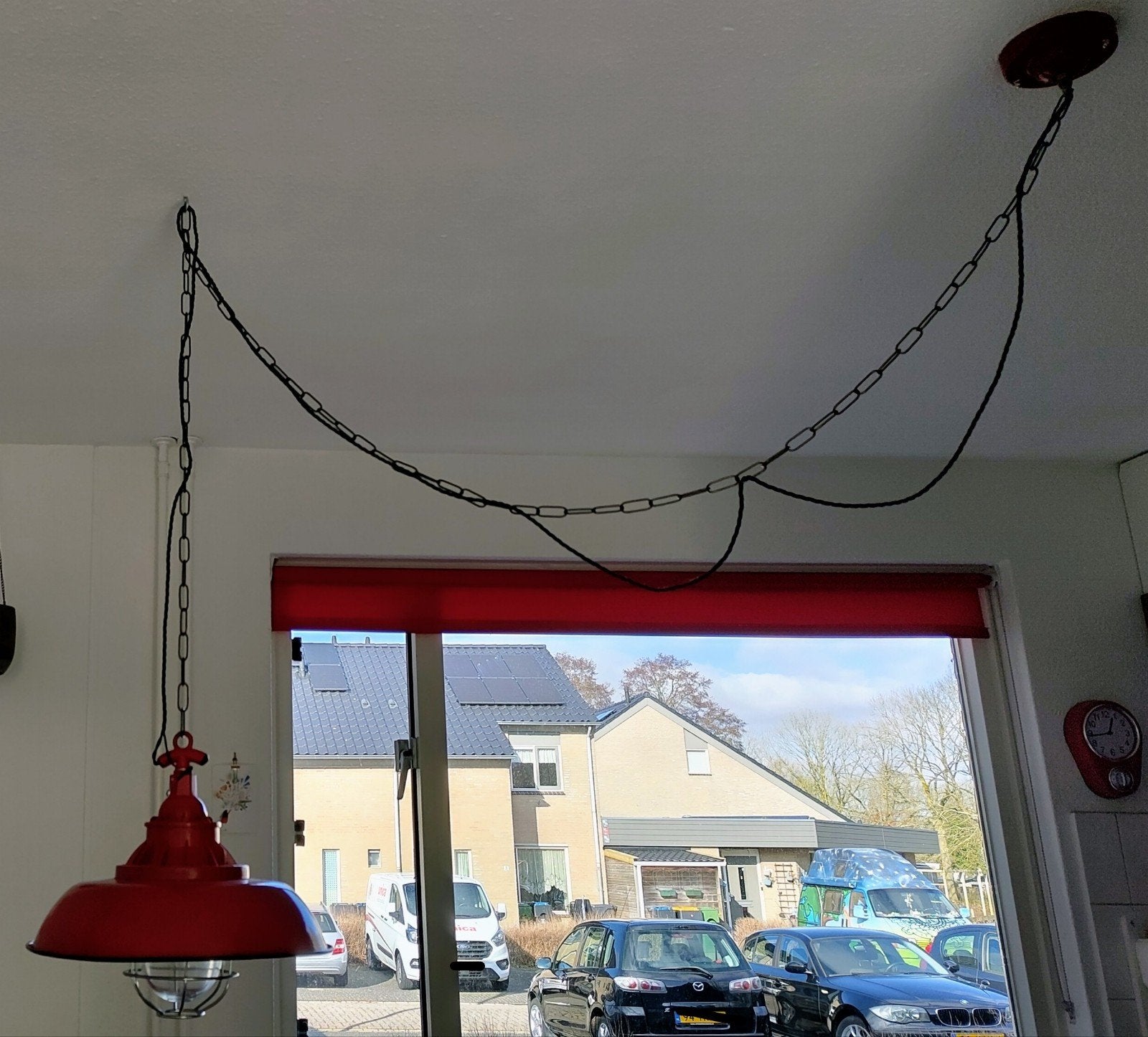 Rode metalen hanglamp, Ophalen, Gebruikt, Glas, E27 (groot)