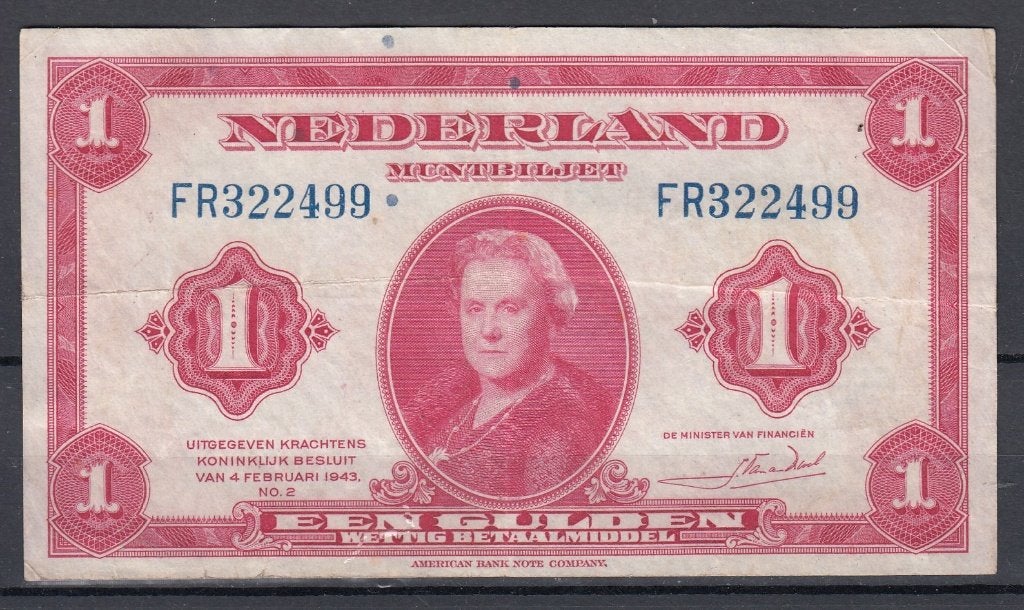 NL 1 gld. 1943, Ophalen of Verzenden, Los biljet