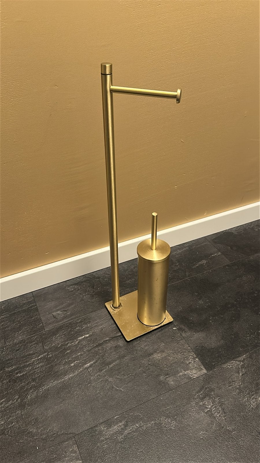Gouden toiletrolhouder met toiletborstel - Zo goed als nieuw, Ophalen of Verzenden, Zo goed als nieuw