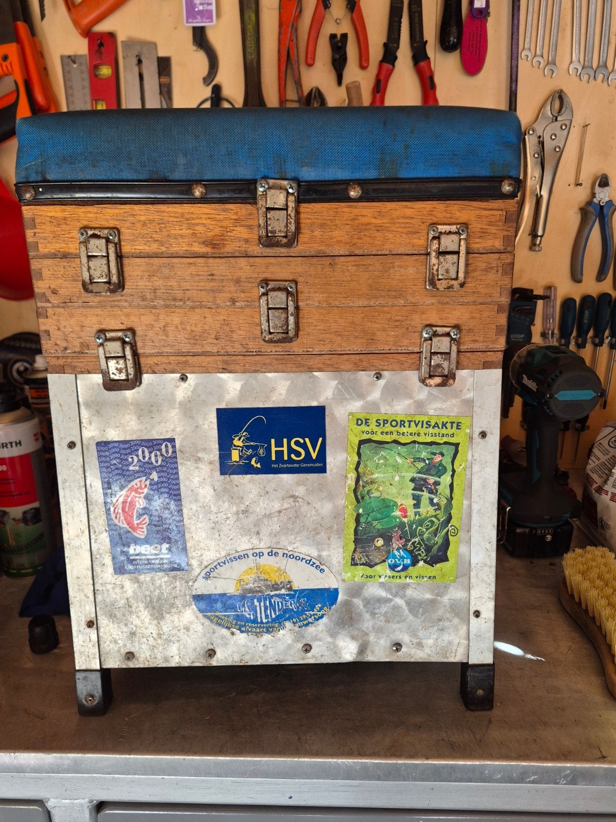 Vintage viskoffer / viskist - Hout en metaal, Ophalen of Verzenden, Gebruikt, Koffer of Tas