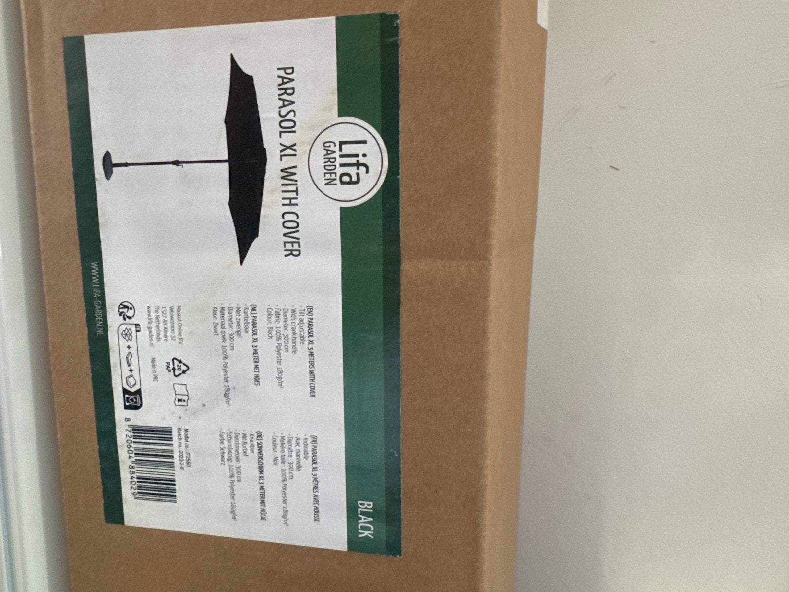 Lifa Garden Parasol XL met hoes - Zwart, Kantelbaar, Nieuw, Zweefparasol, 2 tot 3 meter