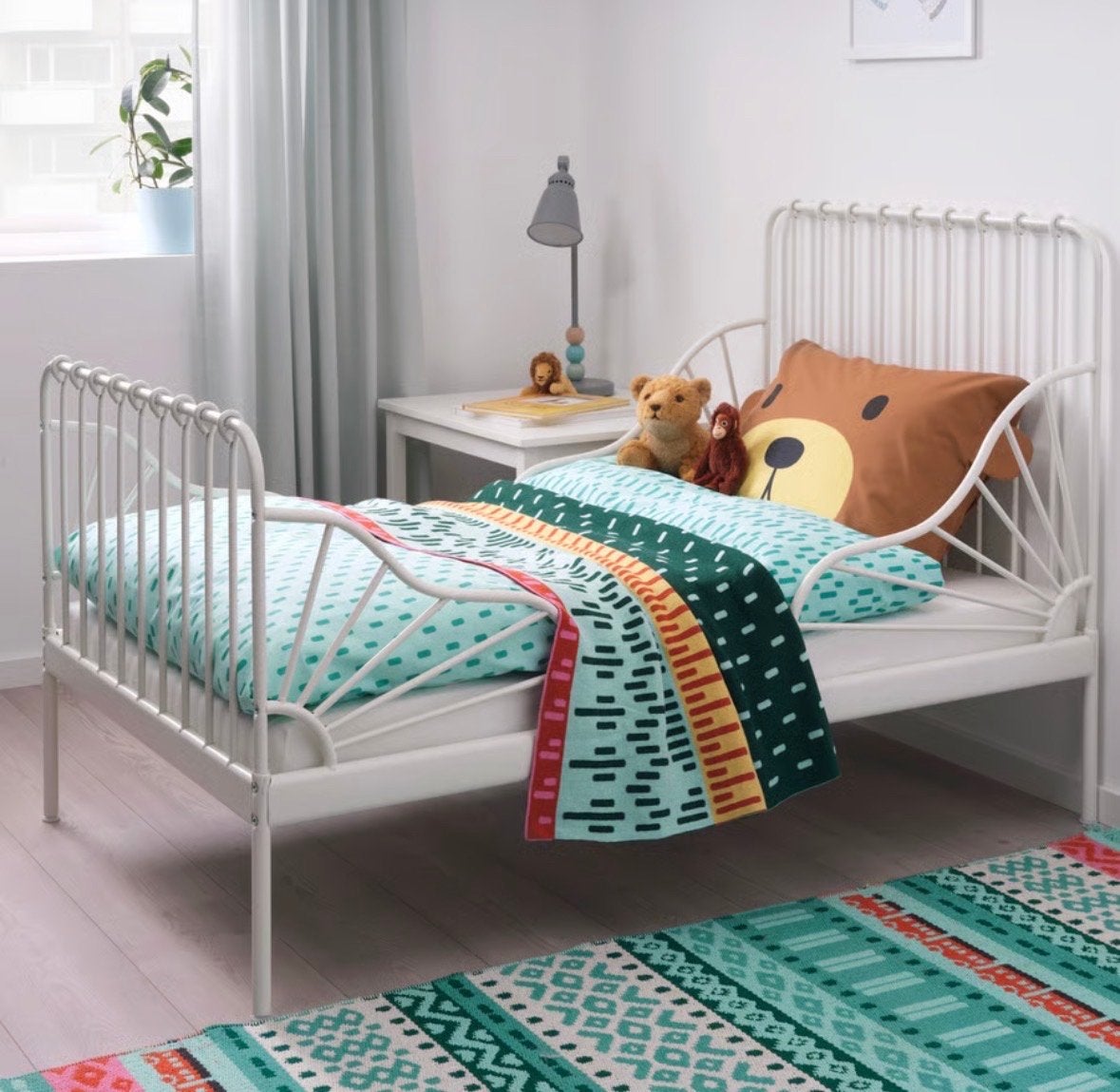 Wit metalen kinderbed met lattenbodem, Ophalen, Gebruikt, 70 tot 85 cm, Lattenbodem