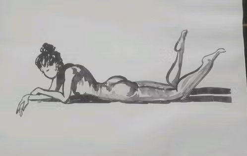 Orig. Inkttekening liggend naakt vrouw ongesigneerd, Ophalen