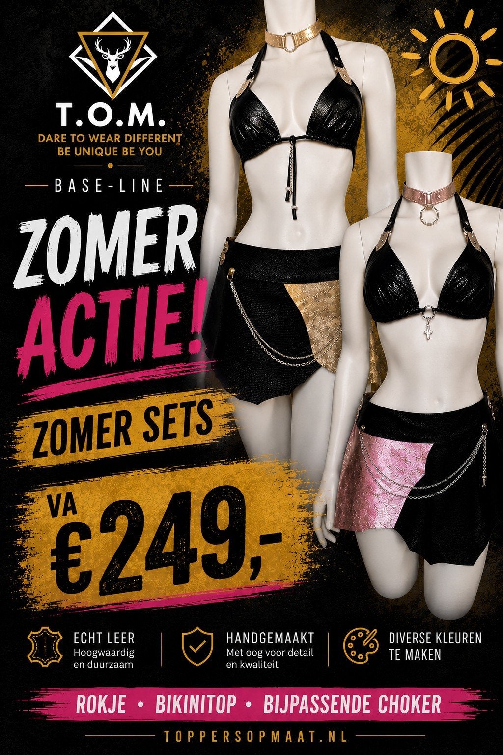 Leren Set. Op maat gemaakt. Rokje, Bikinitop & Choker, Nieuw, Ophalen of Verzenden, Bikini, T.O.M.