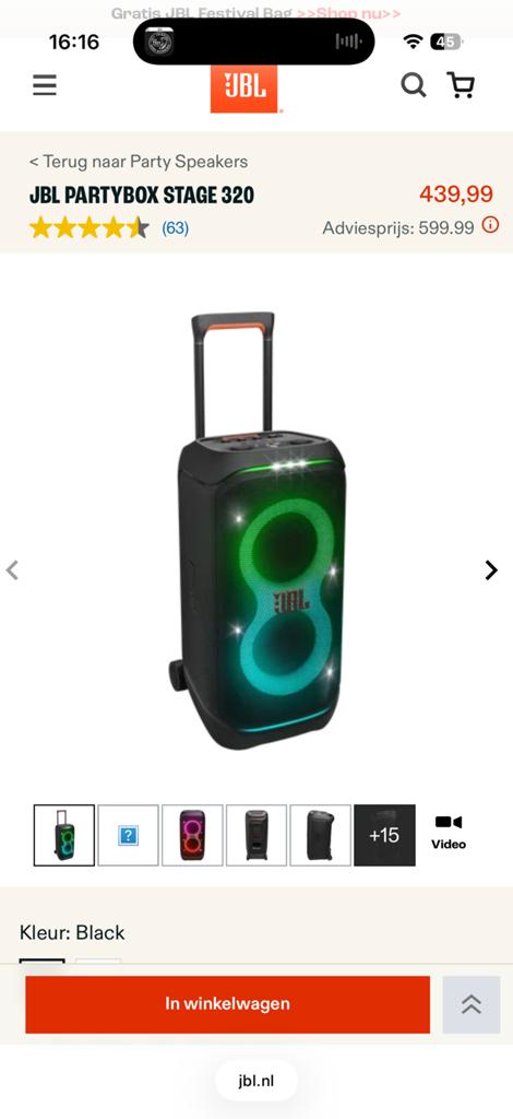 JBL Partybox Stage 320 - Zo goed als nieuw, Audio, Tv en Foto, Luidsprekers, Ophalen of Verzenden, Zo goed als nieuw, Overige typen