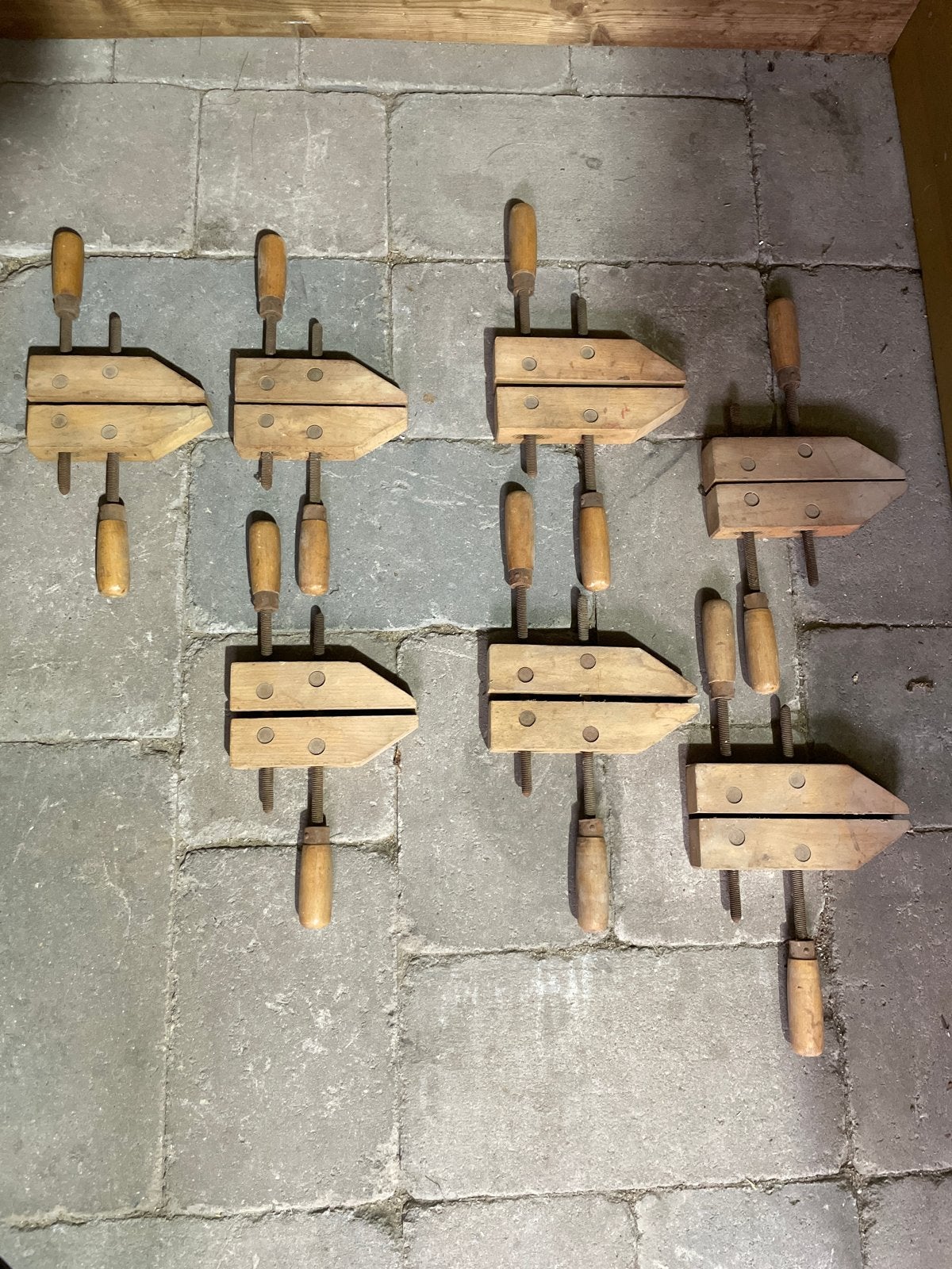Set van 8 houten lijmklemmen/paralelklem  - diverse maten, Ophalen of Verzenden, Gebruikt, Klem
