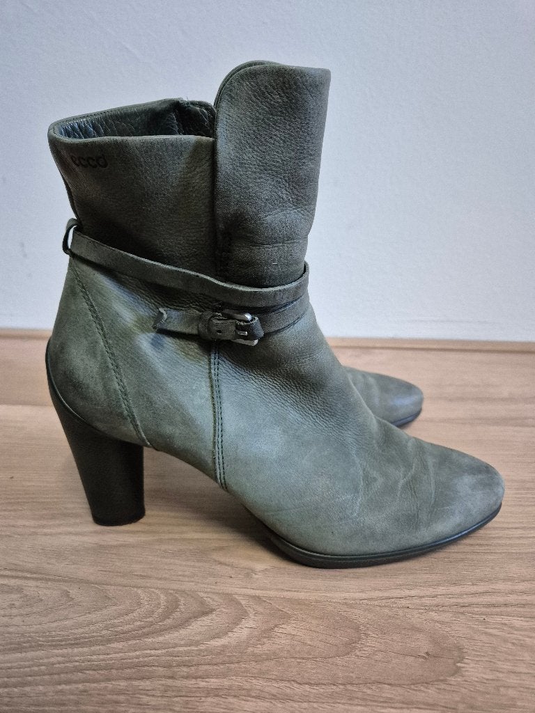 Sch68 - Groene leren Ecco laarzen maat 40 (1), Ophalen of Verzenden, Zo goed als nieuw, Groen, Hoge laarzen