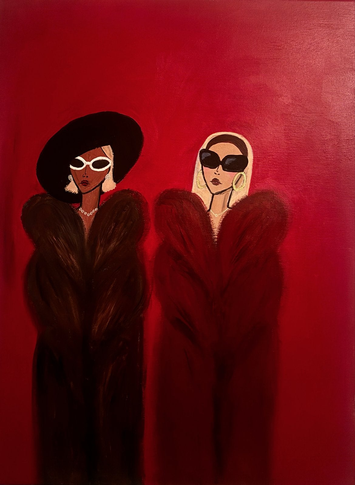 Schilderij "Diva's in Paris" - Demi Bonte (75x55 cm), Handgeschilderd, Ophalen of Verzenden, Textiel, Figuren